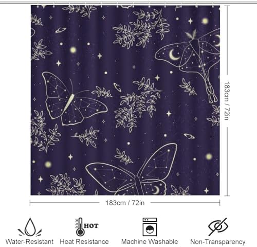Kuizee 4 Piece Starry Sky Shower Curtain Set with Non-Slip Bath Mats