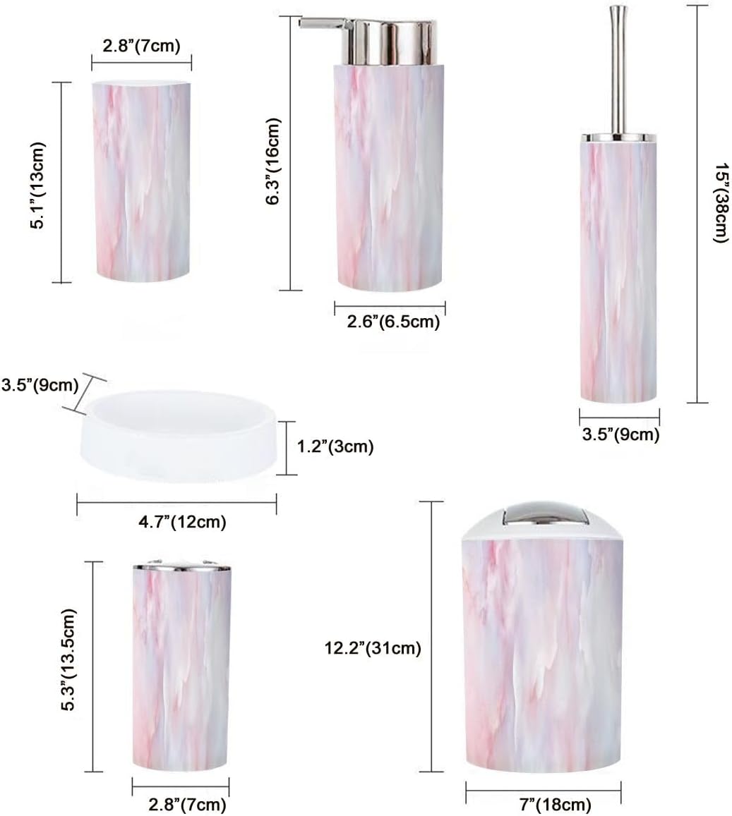 6 Piece Light Pink Bathroom Accessory Set