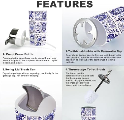 Navy Blue Talavera Tiles Bathroom Accessory Set 6 Piece