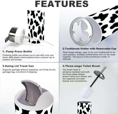 6-Piece Bathroom Accessory Set with Milk Cow Skin Pattern