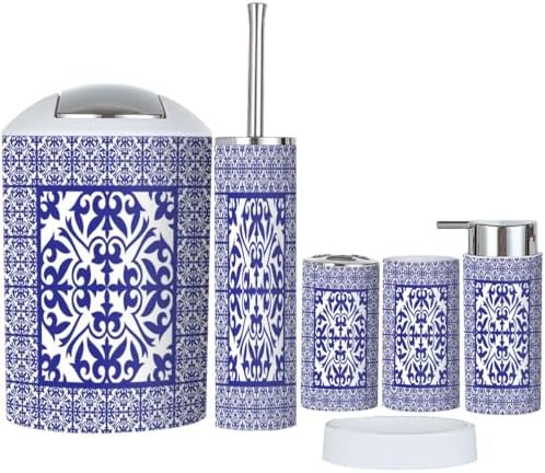 6 Piece Bathroom Accessory Set with Geometric Arabesque Design