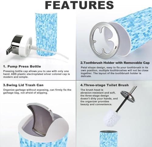 6 Piece Bathroom Accessory Set Blue Mosaic Tile