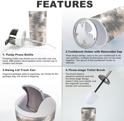 6-Piece Bathroom Accessory Set in Washed Grey Beige White