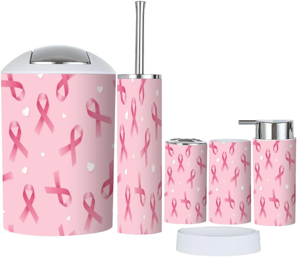 6 Piece Pink Ribbon Bathroom Accessory Set 1