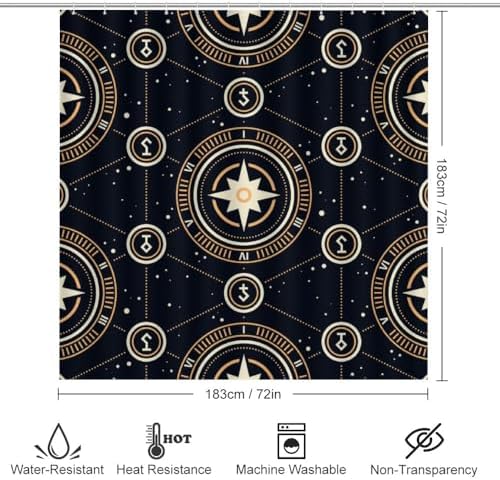 Kuizee 4-Piece Space Stars Shower Curtain Set with Non-Slip Rugs