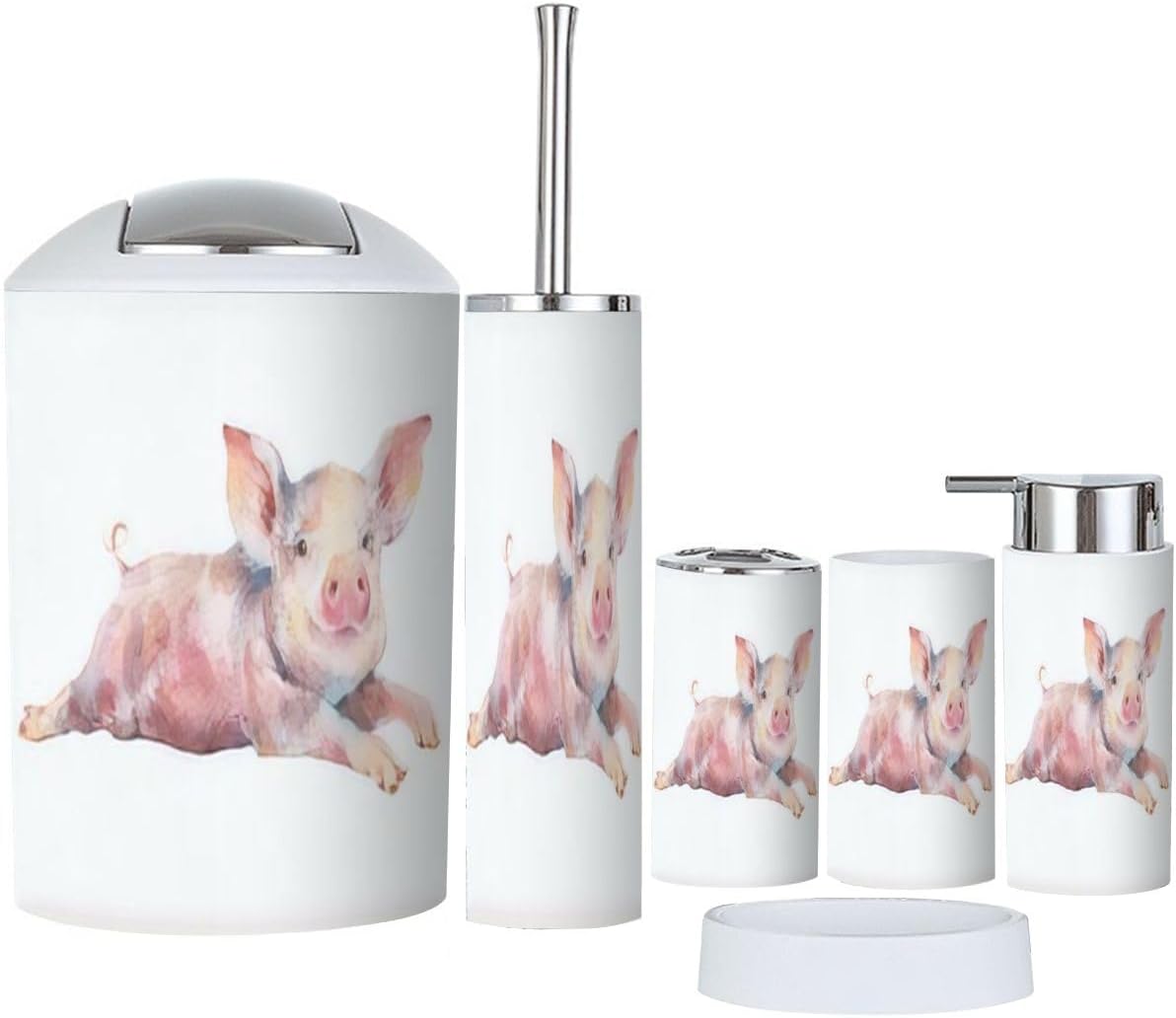Cute Piggy Bathroom Accessory Set 6 Piece