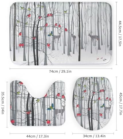 Kuizee 4-Piece Christmas Tree Shower Curtain Set with Non-Slip Bath Rugs