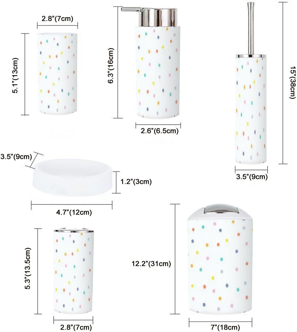 Rainbow Polka Dot Bathroom Accessory Set 6 Piece