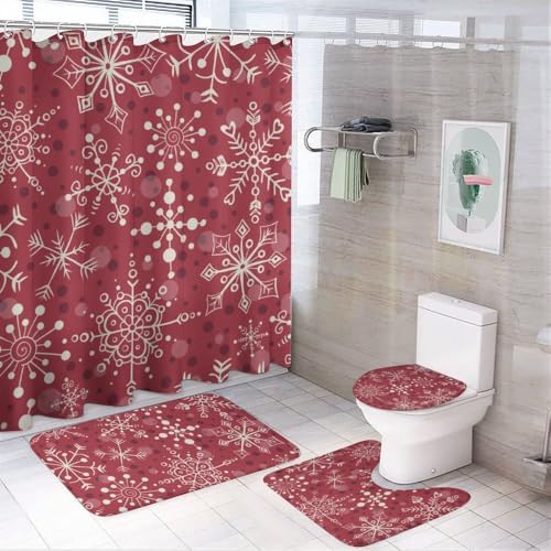Kuizee 4 Piece Shower Curtain Set with Rugs