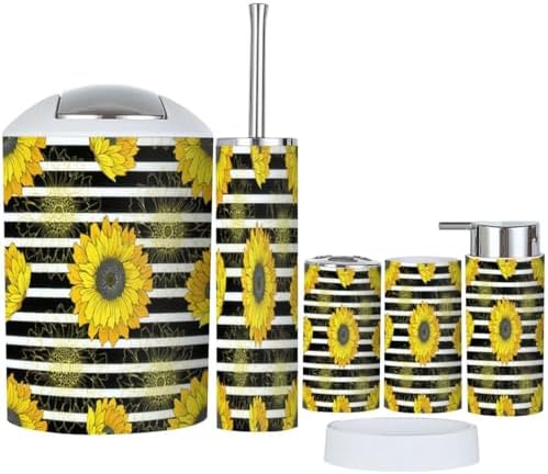 Bathroom Accessory Set 6 Piece Rustic Decor Sunflowers Holder
