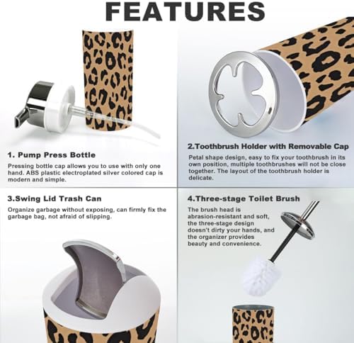Modern Leopard Print Bathroom Accessory Set 6 Piece