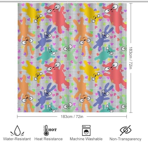Kuizee Cartoon Animals Shower Curtain Set with 4 Piece Rugs