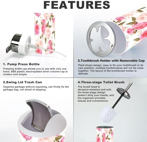 6 Piece Bathroom Accessory Set with English Roses Design 1