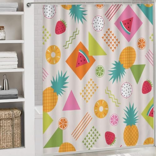 Kuizee Tropical Fruit Shower Curtain Set with 4 Rugs