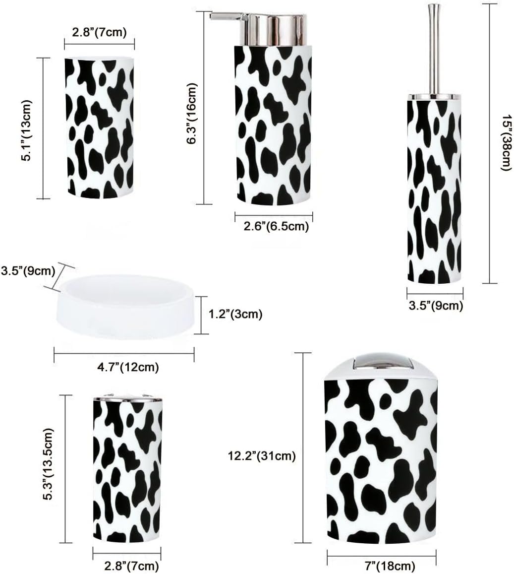 6-Piece Bathroom Accessory Set with Milk Cow Skin Pattern