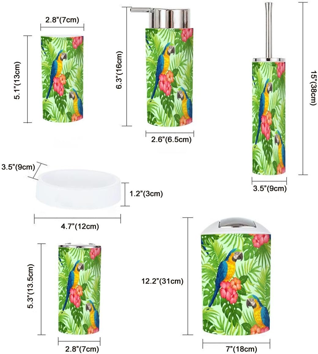Tropical Floral Pattern Bathroom Accessories Set of 6