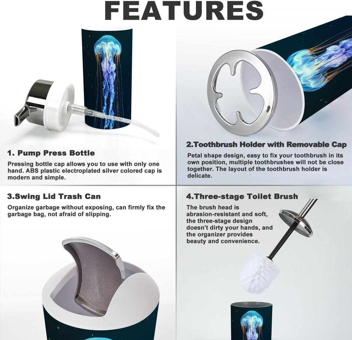 Cosmic Ocean Jellyfish Bathroom Accessory Set 6 Piece