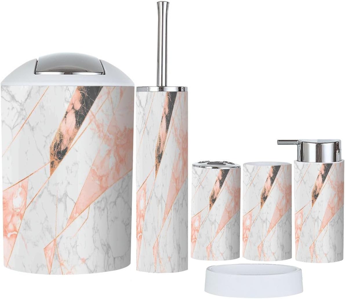 Boho Rose Gold Marble Bathroom Accessories Set 6 Piece 1
