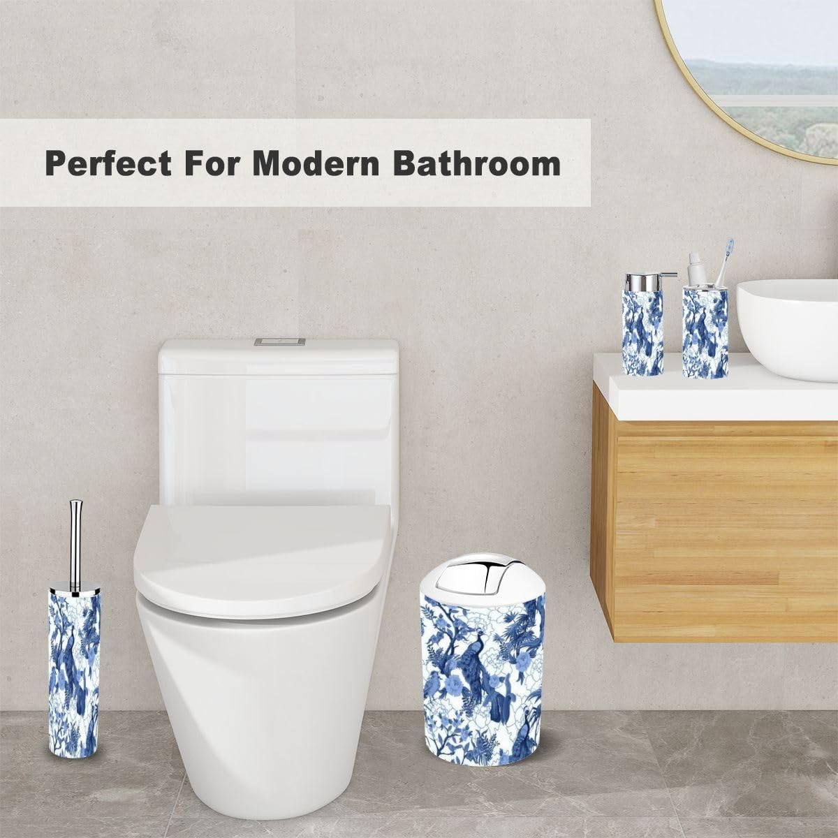 6 Piece Chinoiserie Style Bathroom Accessories Set 1