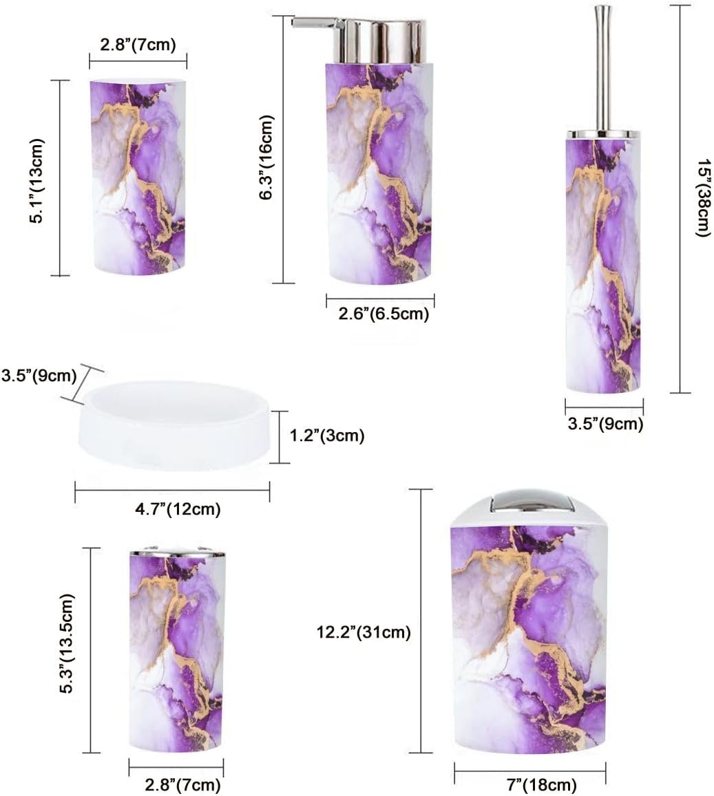6 Piece Purple Gold Marble Bathroom Accessories Set