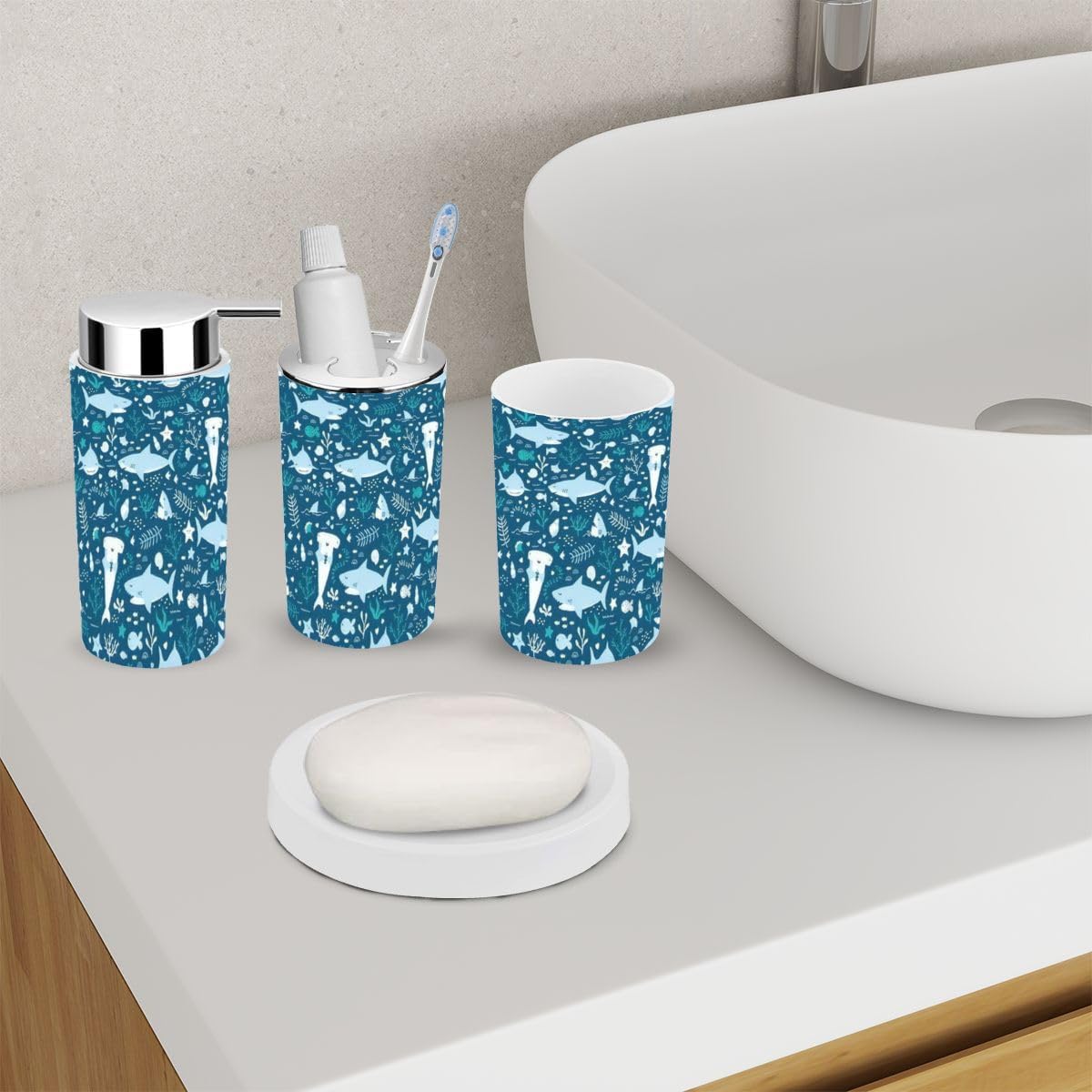 Cute Sharks Bathroom Accessory Set of 6