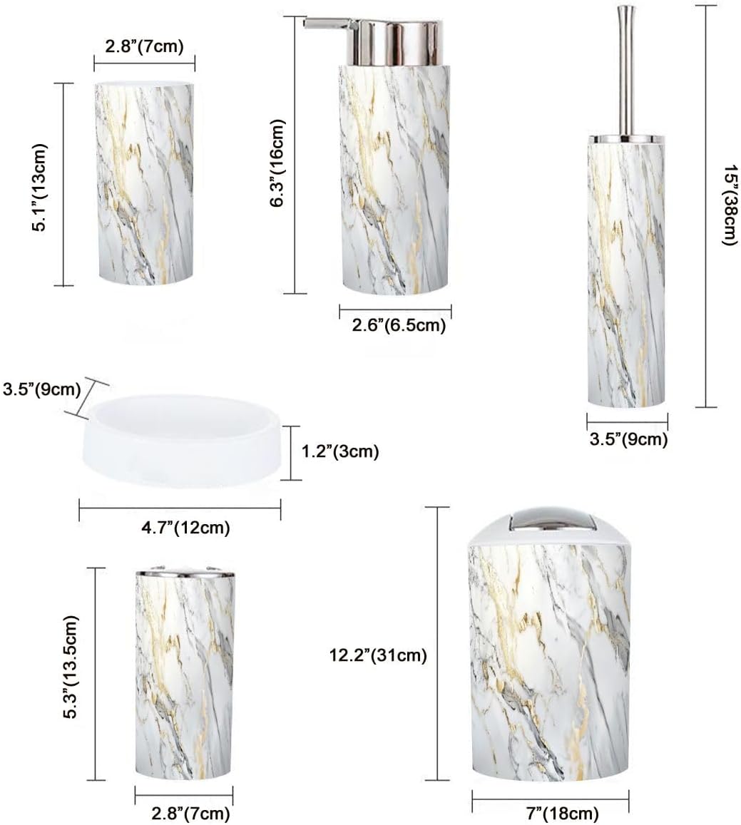 Boho Bathroom Accessory Set 6 Piece Gold White
