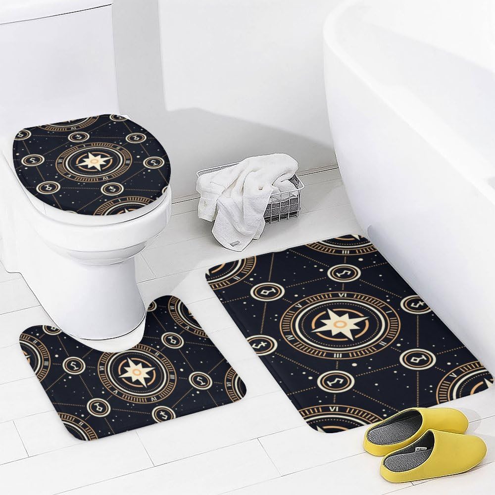 Kuizee 4-Piece Space Stars Shower Curtain Set with Non-Slip Rugs