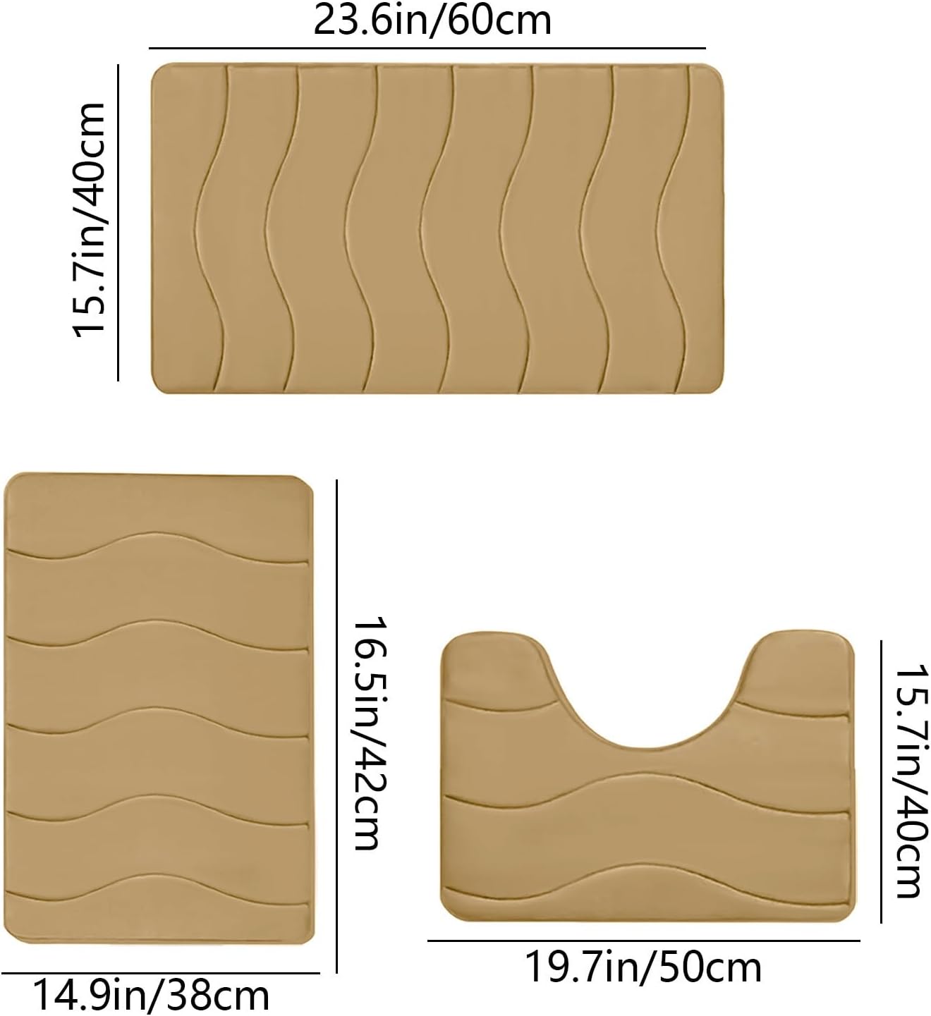 3 Pcs Memory Foam Bath Mat Set with Non-Slip Design