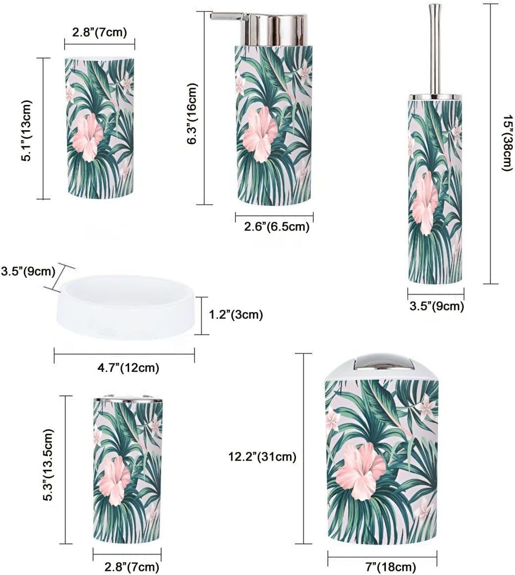 Tropical Pink Hibiscus Bathroom Accessories 6 Piece Set