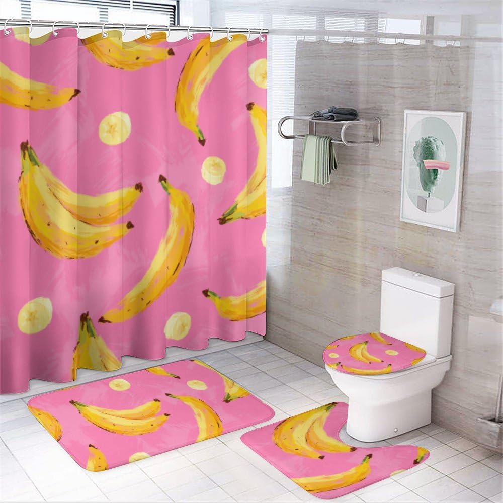 Kuizee 4 Piece Shower Curtain Set with Rugs 1