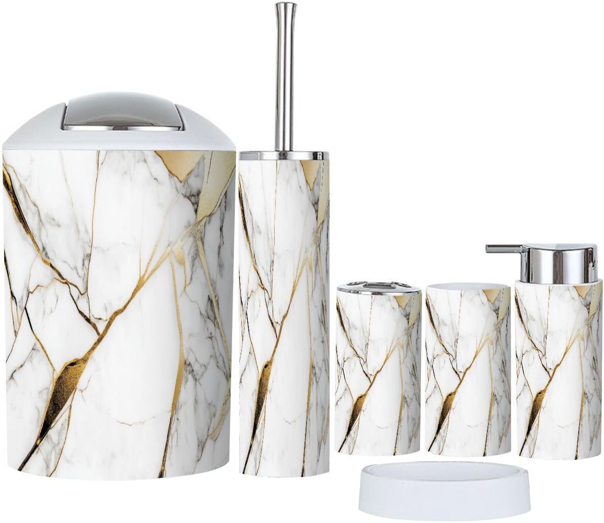 Boho Marble Gold Bathroom Accessory Set 6 Piece