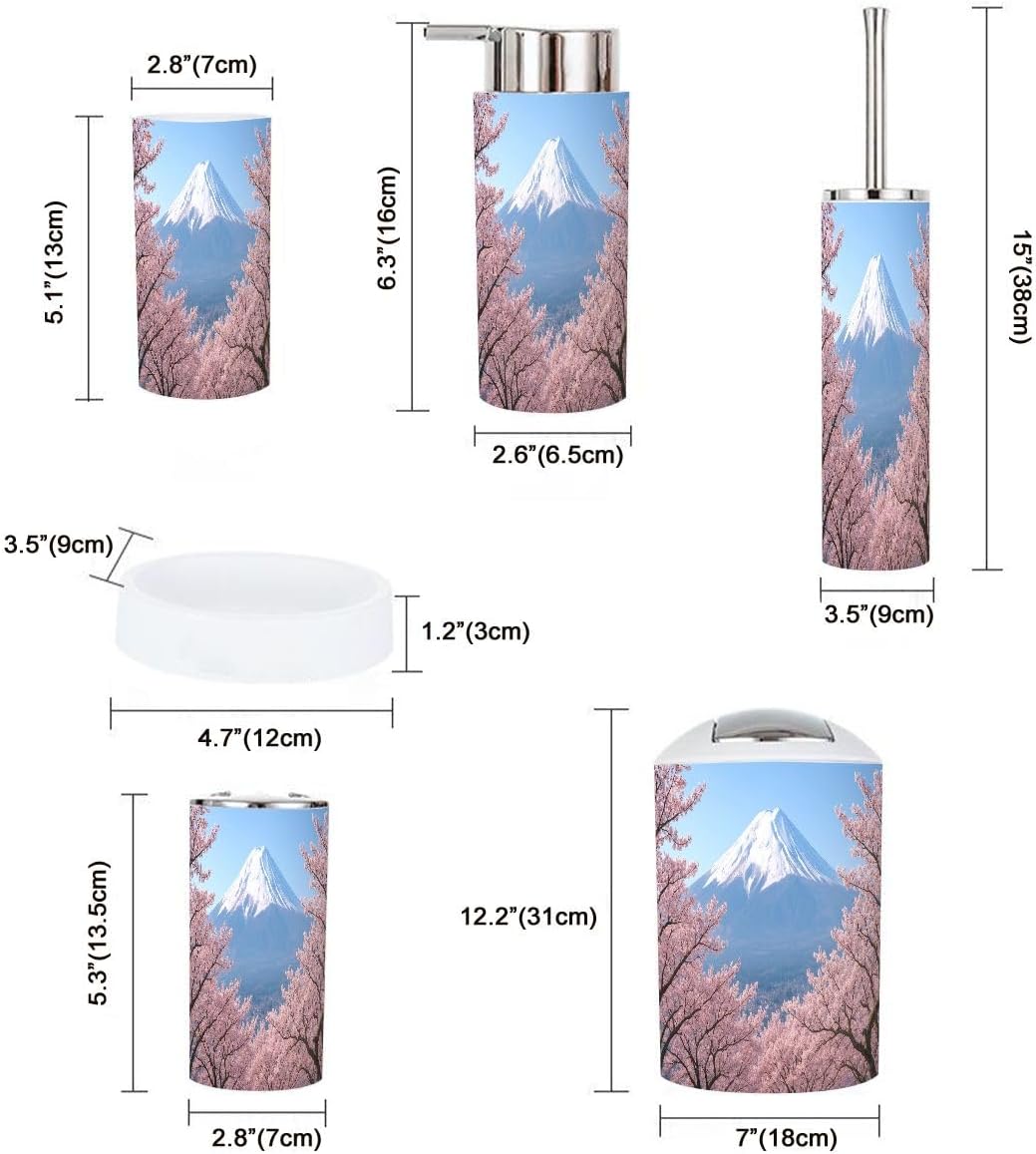 Boho Bathroom Accessory Set 6 Piece Cherry Blossom Design
