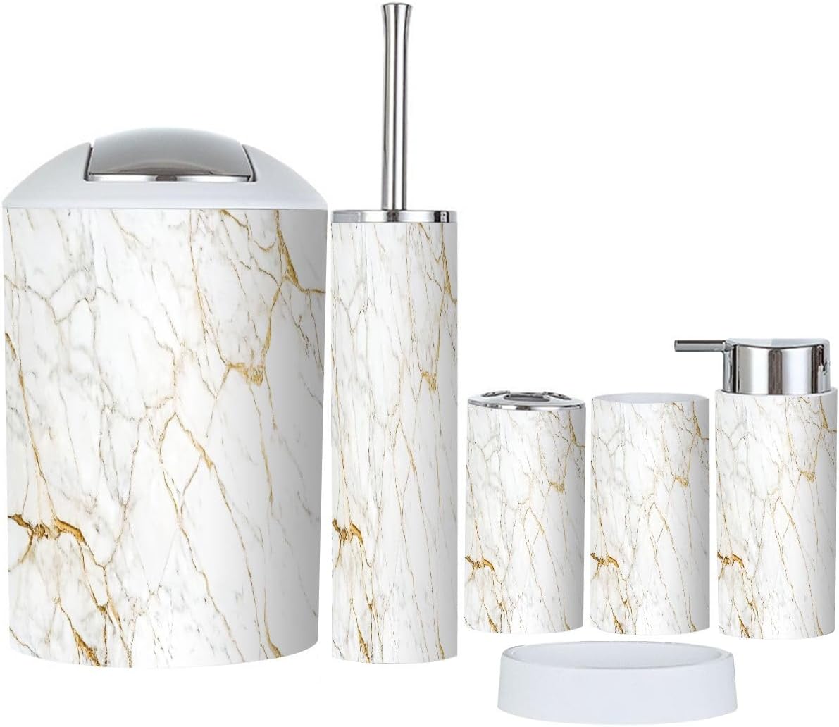 Boho Bathroom Accessory Set 6 Piece White Marble Style