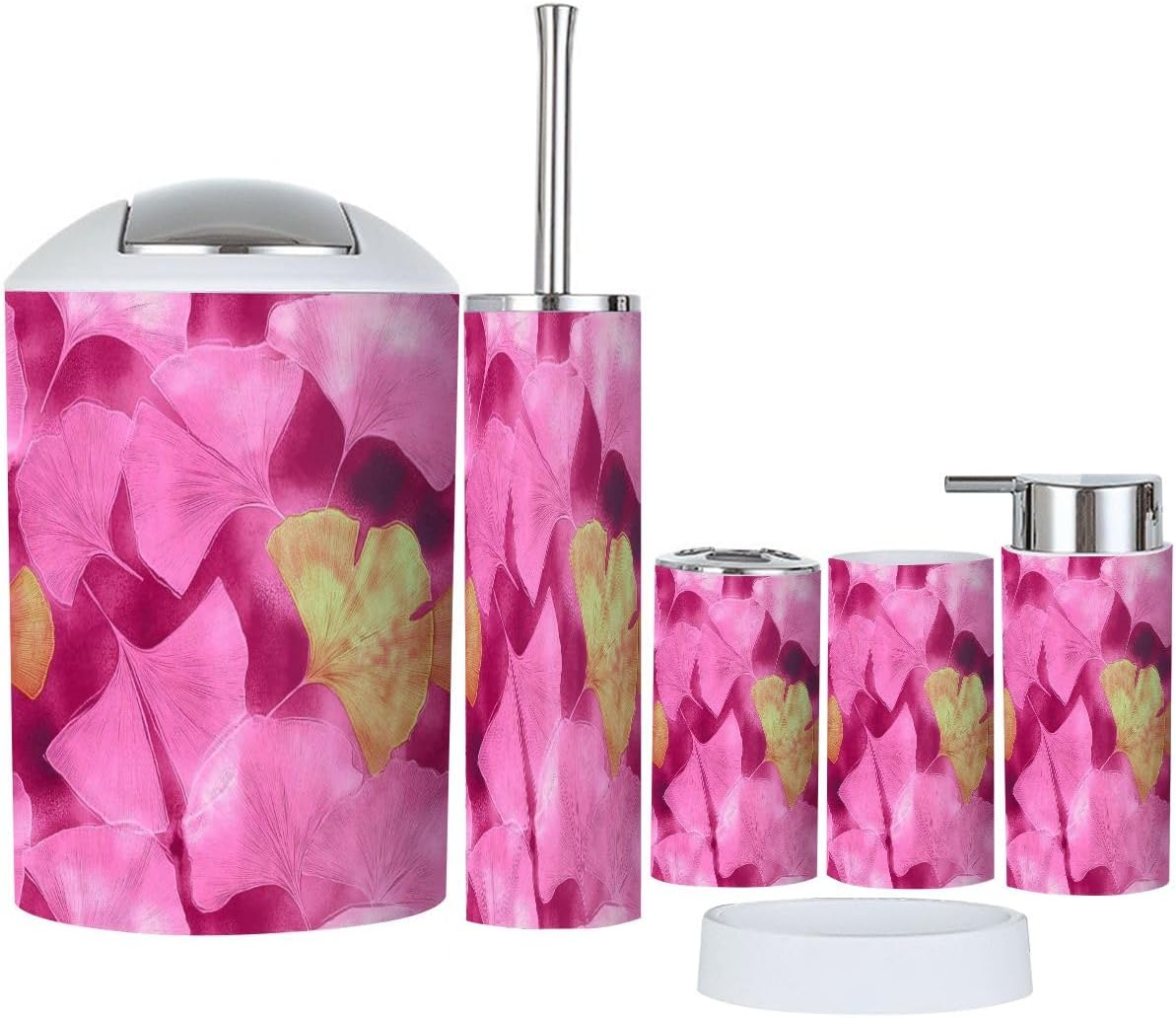 Boho Ginkgo Biloba Bathroom Accessory Set 6 Piece