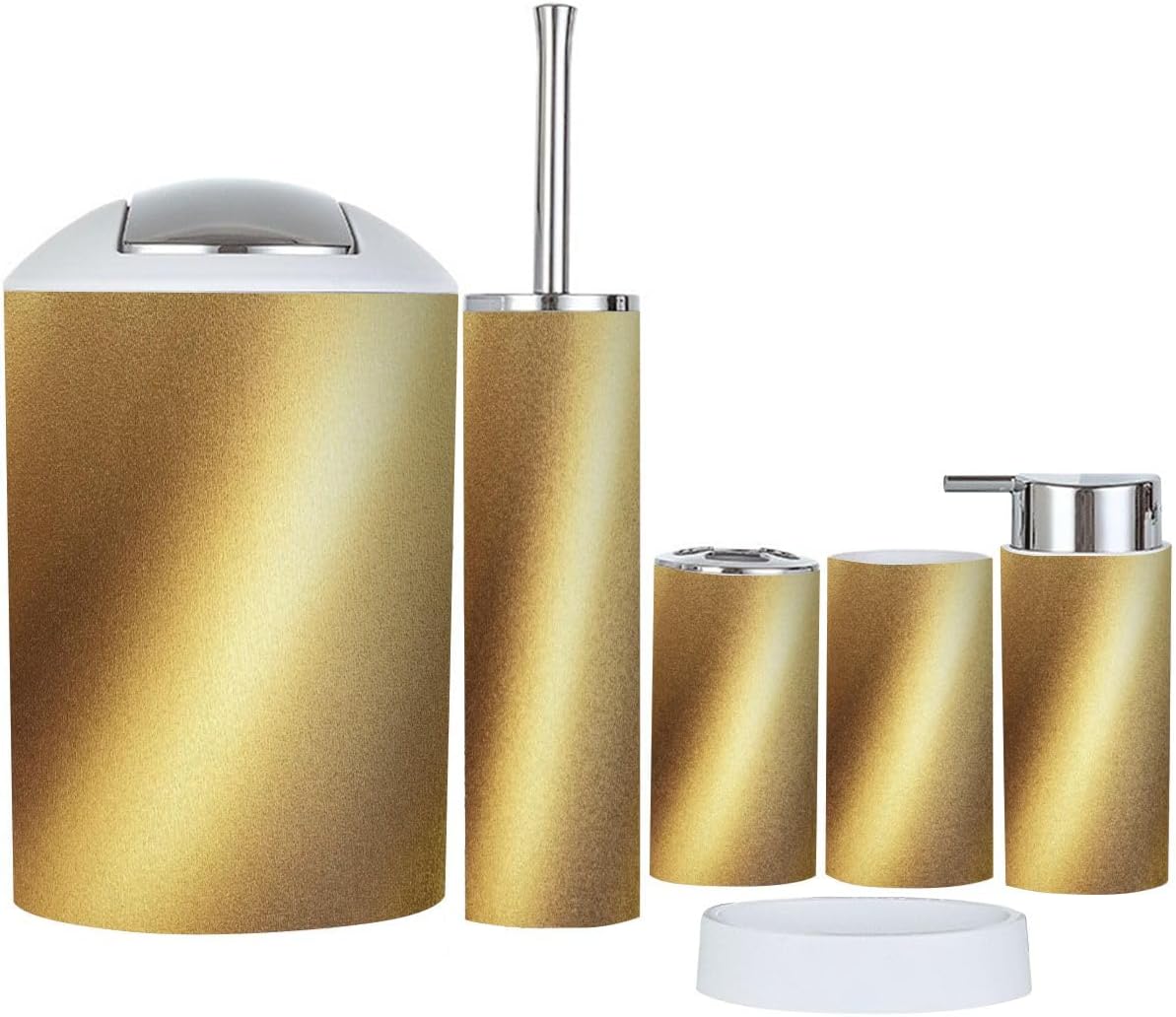 Boho Bathroom Accessory Set 6 Piece in Pale Brown and Yellow
