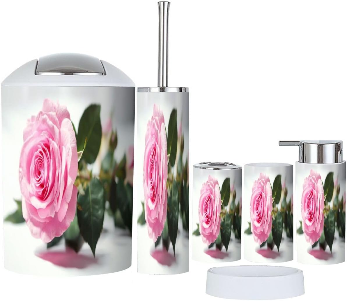 Boho Pink Roses Bathroom Accessory Set 6 Piece