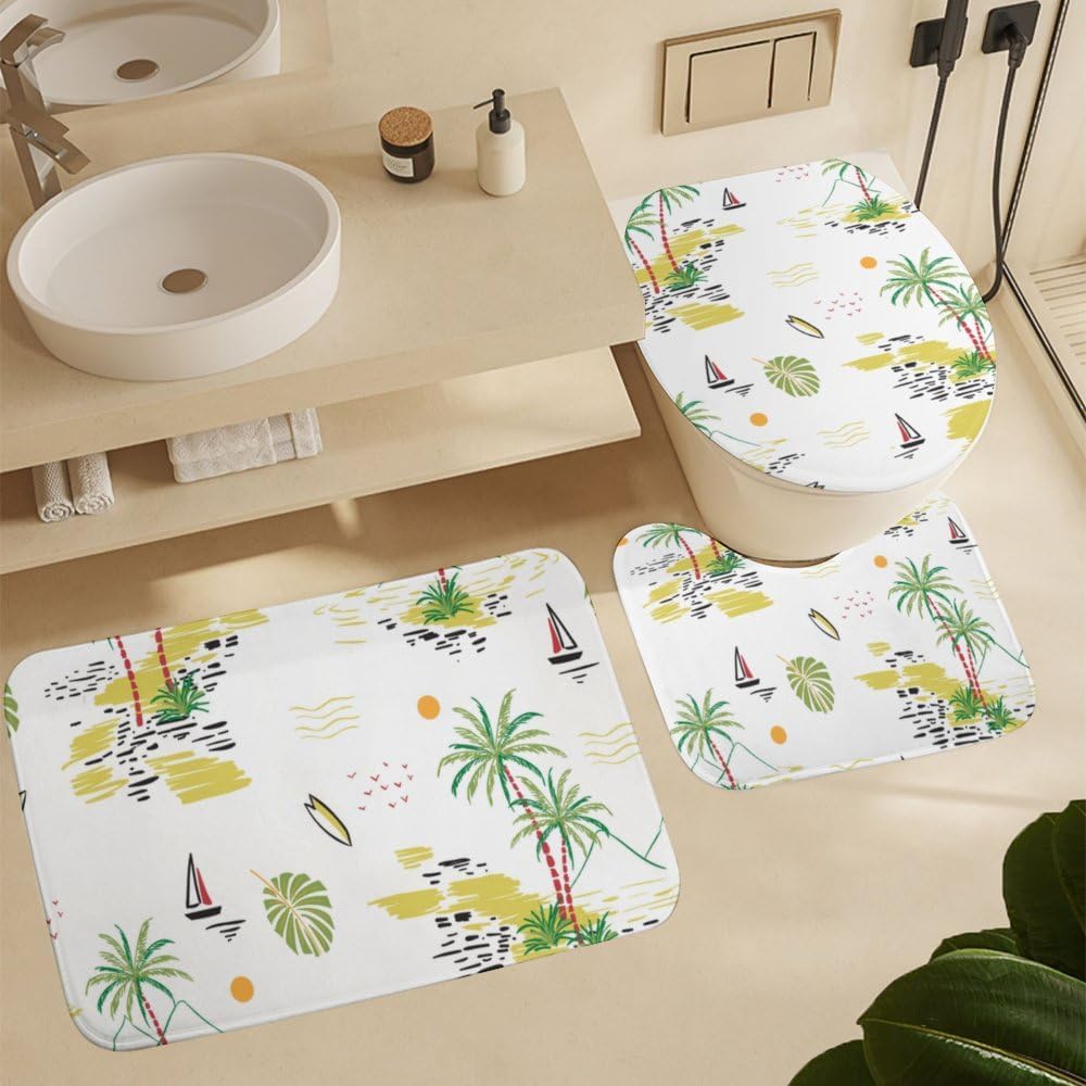 Kuizee 4-Piece Shower Curtain Set with Non-Slip Rugs 1