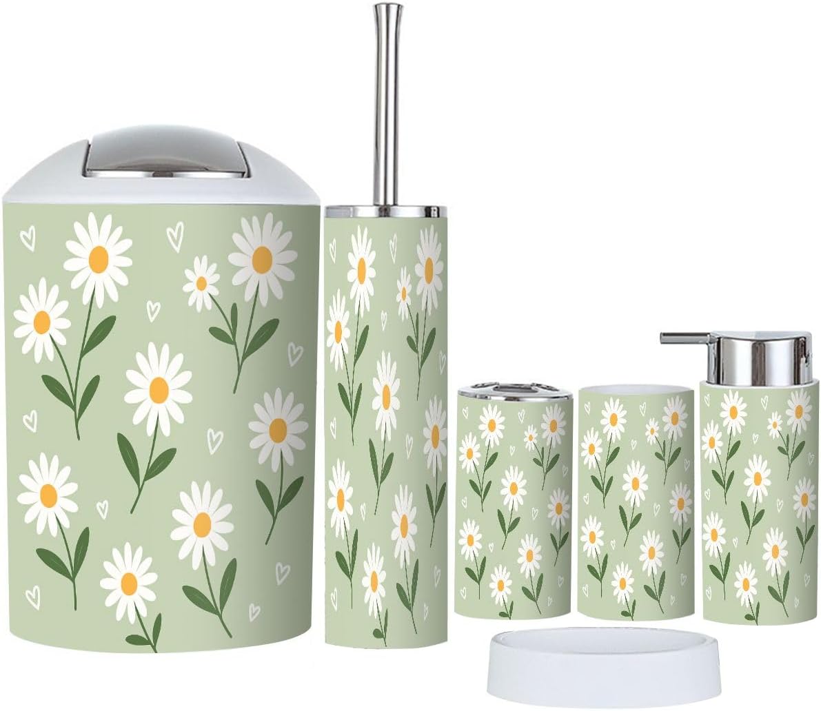 Bathroom Accessory Set 6 Piece Boho Daisy Flower Design