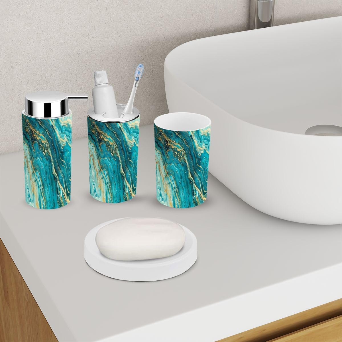 Modern Marble Turquoise Bathroom Accessories Set 6 Piece