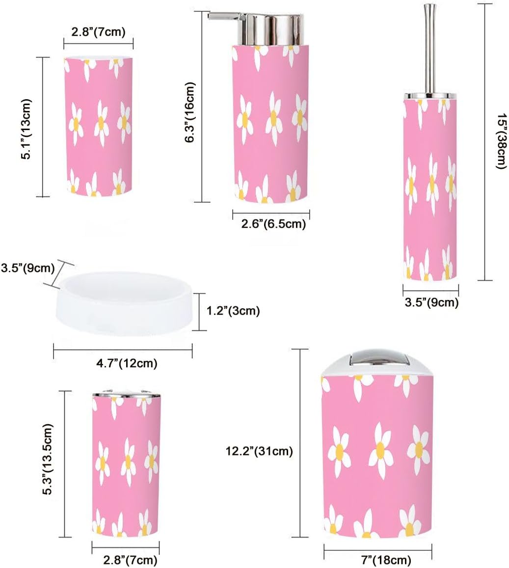 Boho Daisy Flower Bathroom Accessory Set 6 Piece