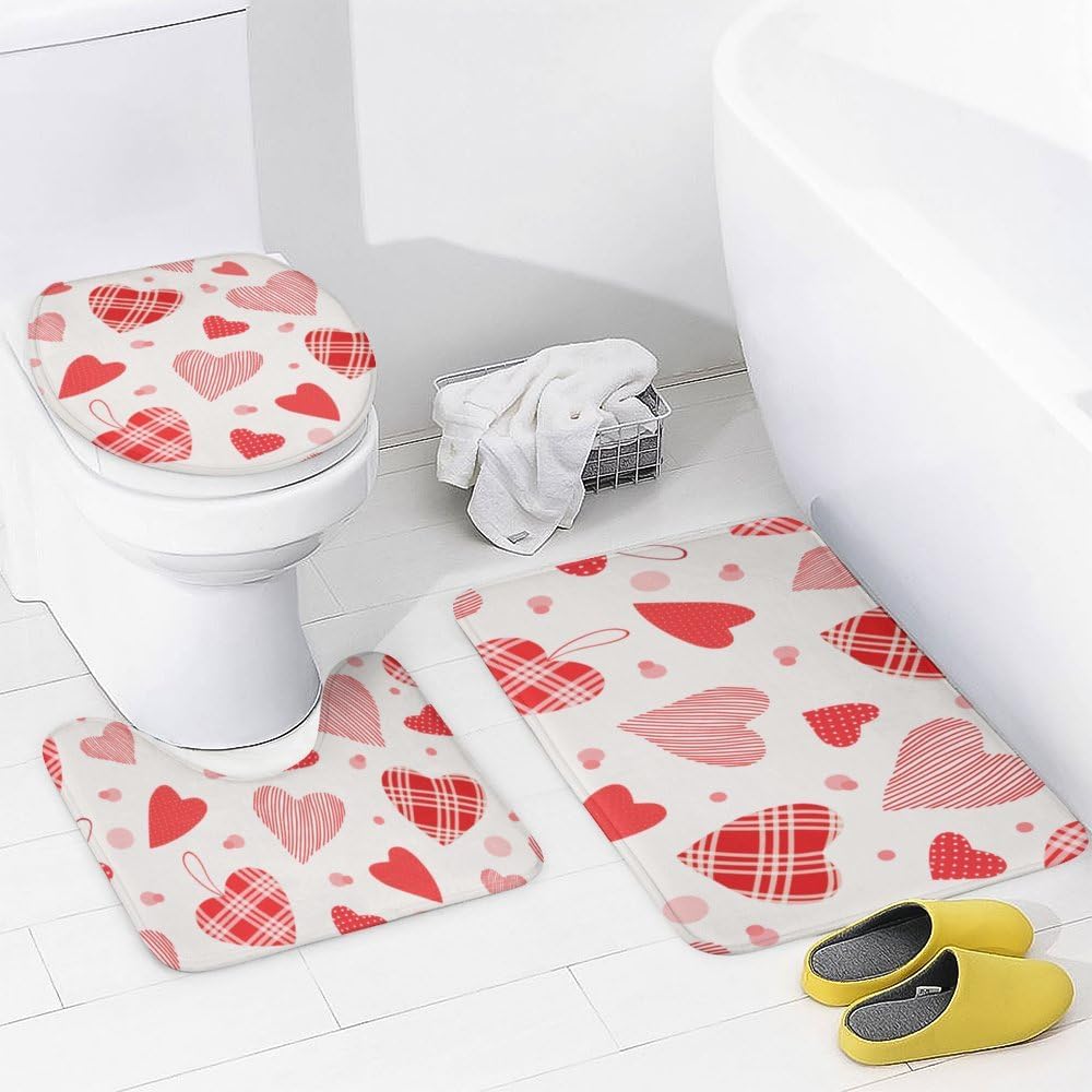 Kuizee Valentines Day Shower Curtain Set with 4 Rugs
