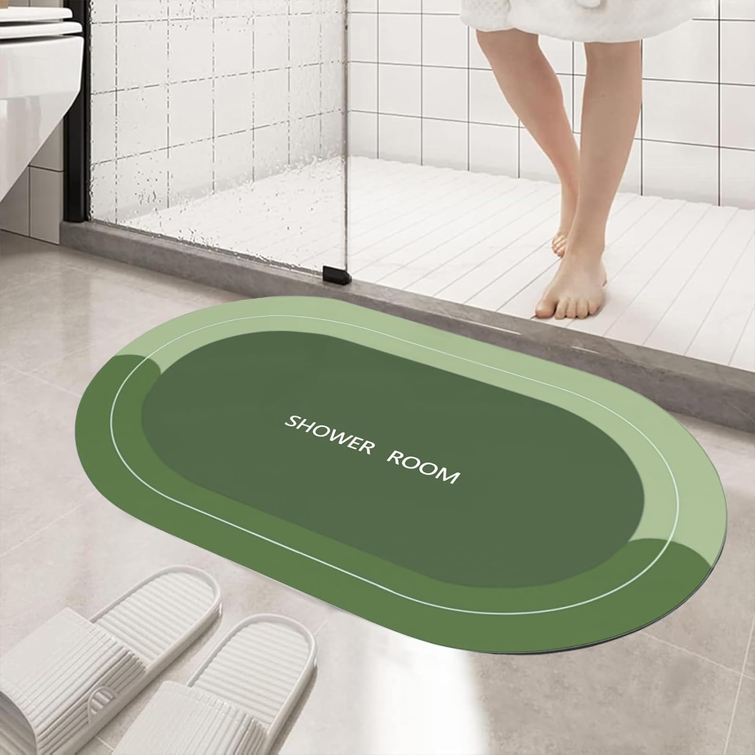 Bath Mat - Quick Dry Non Slip Rubber Backed 16x24 Green
