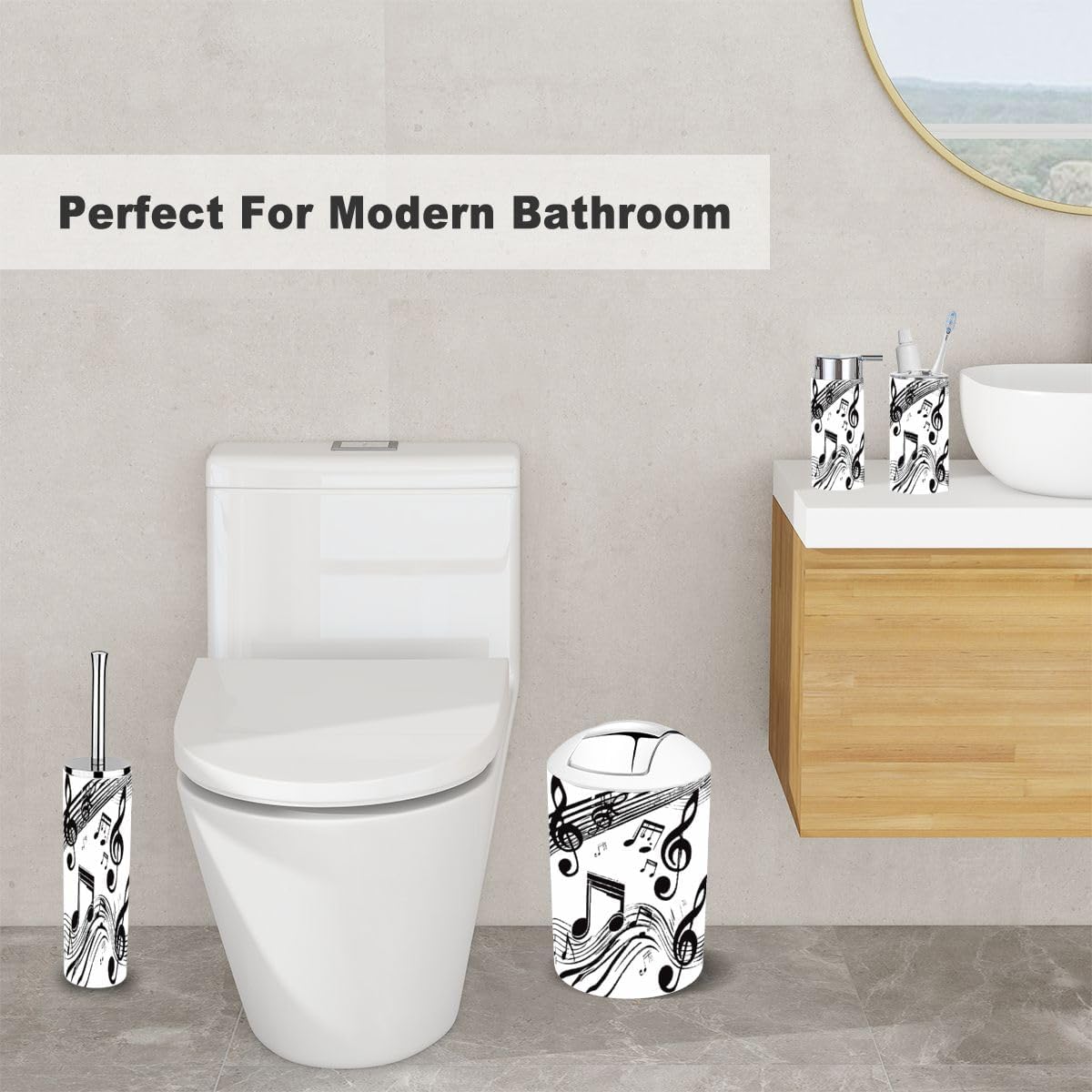Bathroom Accessory Set 6 Piece Music Notes Design