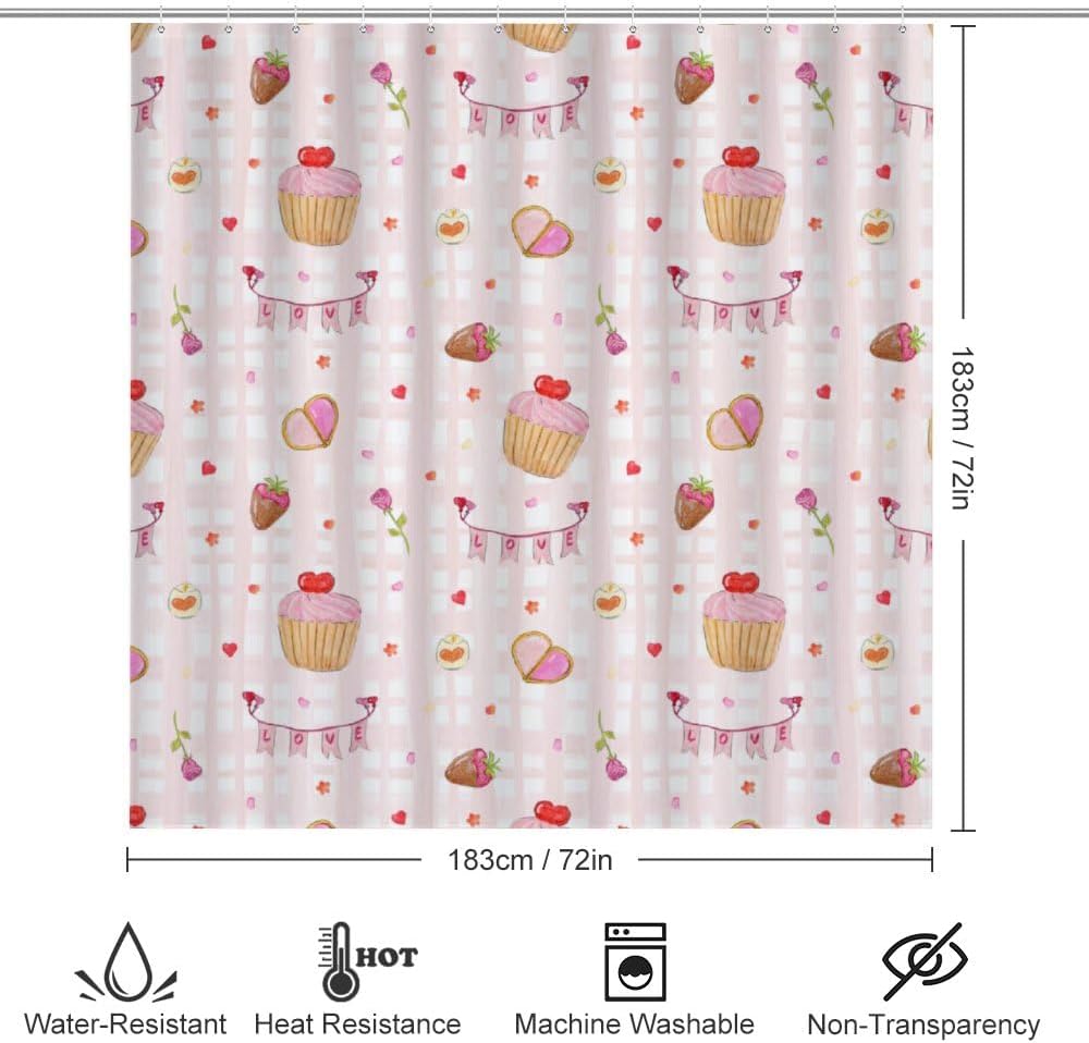 Kuizee 4 Piece Shower Curtain Set with Rugs Soft Pink Bathroom Accessories