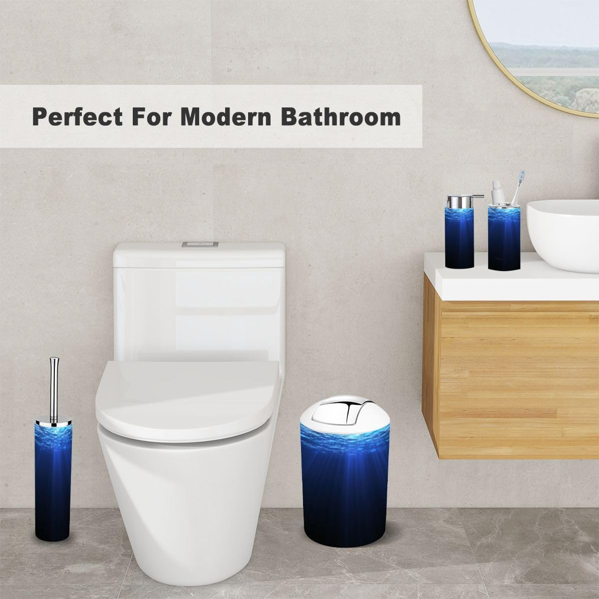 6 Piece Bathroom Accessory Set Deep Blue Sea