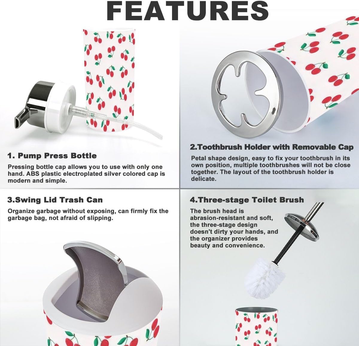 Cherry Pattern 6 Piece Bathroom Accessory Set 1
