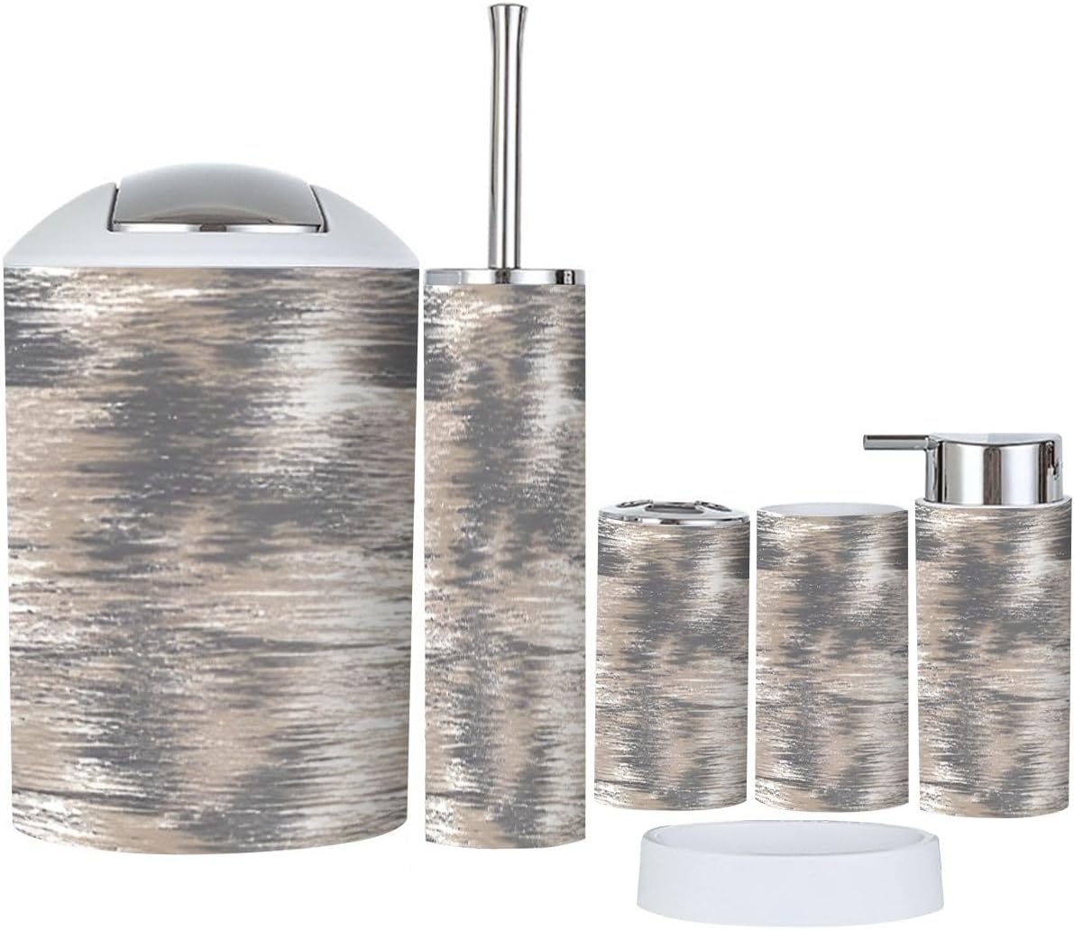 6-Piece Bathroom Accessory Set in Washed Grey Beige White