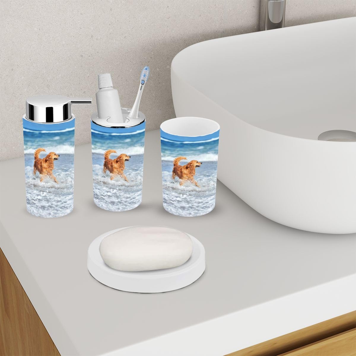 Young Golden Retriever 6-Piece Bathroom Accessory Set