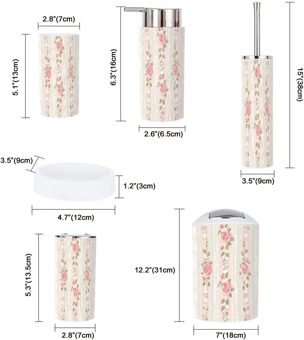 Boho Floral Striped Bathroom Accessory Set 6 Piece 1