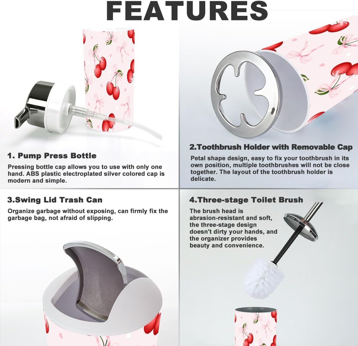 Valentine Coquette Cherry Bows Bathroom Accessory Set